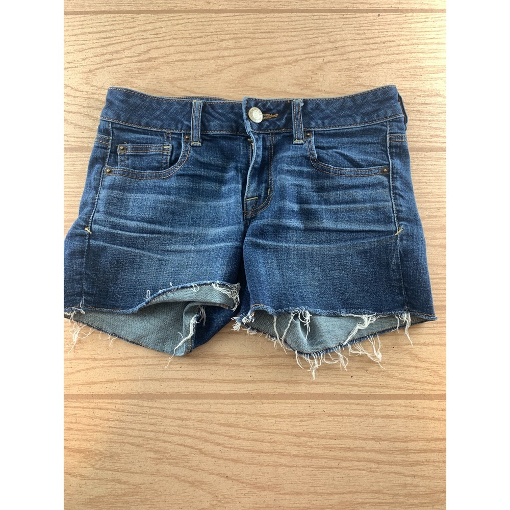 American Eagle Womens Size 4 Dark Wash Mid Rise Cutoff Shortie Shorts